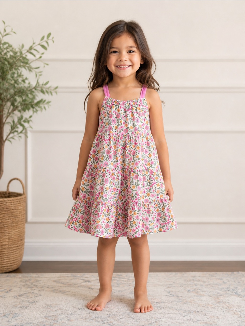 Mud Pie Pink Floral Sundress with Yellow and Green Accents size 5t
